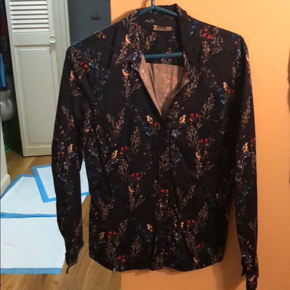 NY&C button down collared shirt with bird print